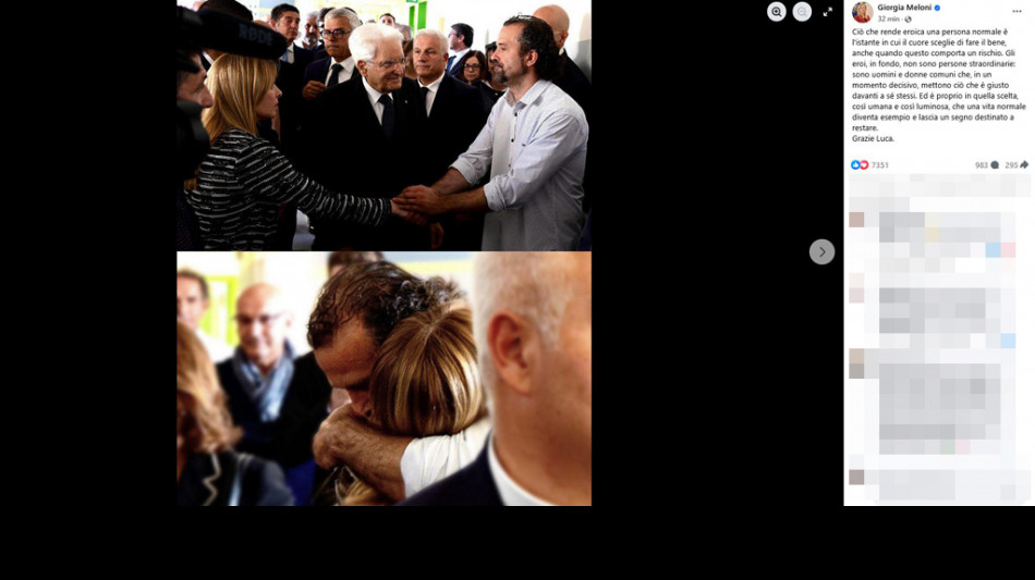 Meloni ringrazia Signorelli, eroe &egrave; chi sceglie il bene anche quando &egrave; rischioso